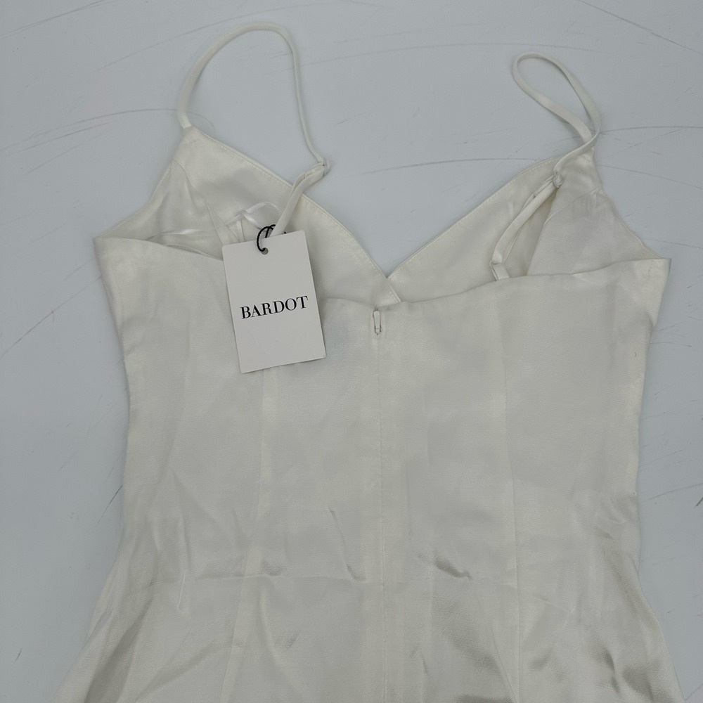 Bardot Ember Midi Dress XS Ivory Satin Slip Asym Ruffle Bridal Coquette NWT - Picture 13 of 16